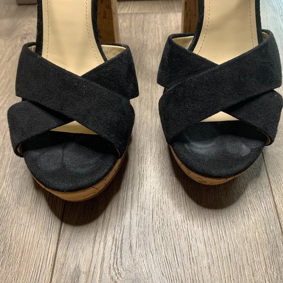 Botkier | Size 10 Black Velvet Open Toe Cork Heels - Picture 2 of 10